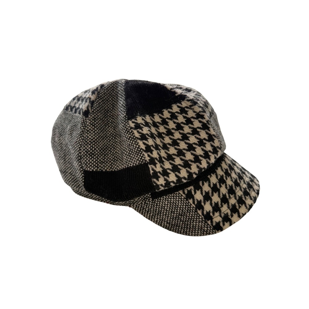Vintage Old Country Road Womens Newsboy Hat Black White Patchwork Corduroy Y2K